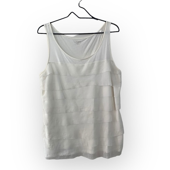 Loft Outlet Cream Tank Top Shell Women’s Size Large Sheer Tiered Overlay - Picture 1 of 8